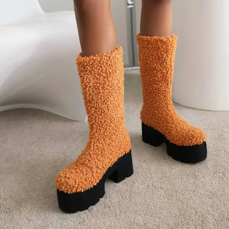 ASILETO Womens Furry Mid Calf Boots Round Toe Block Heels 7cm Platform Wool Big Size 42 Casual Daily Shoes Winter Warm Booties
ASILETO Womens Furry Mid Calf Boots Round Toe Block Heels 7cm Platform Wool Big Size 42 Casual Daily Shoes Winter Warm Booties