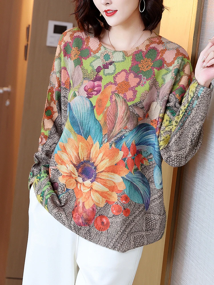 Sweaters Autumn Winter Knitwears Pullover Pull Femme Casual Jumper Long Sleeve Loose Floral Print Women Sweater
Sweaters Autumn Winter Knitwears Pullover Pull Femme Casual Jumper Long Sleeve Loose Floral Print Women Sweater