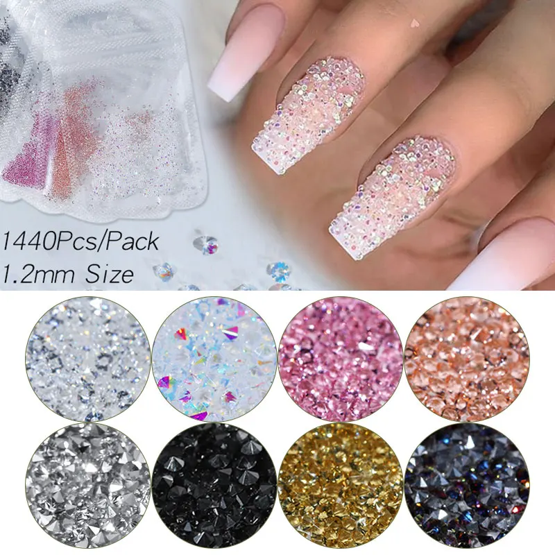 

1440Pcs/Pack AB Flatback Nail Rhinestone Crystal 1.1mm 1.2mm 3D Micro Glass DIY Gems Glitter Nails Art Decorations Mini Beads