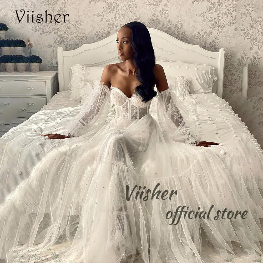Viisher Sexy Lace Tulle Mermaid Israel Wedding Dresses Puff Sleeve Bone Corset Sweetheart Bride Dress Backless Beach Bridal Gown
Viisher Sexy Lace Tulle Mermaid Israel Wedding Dresses Puff Sleeve Bone Corset Sweetheart Bride Dress Backless Beach Bridal Gown