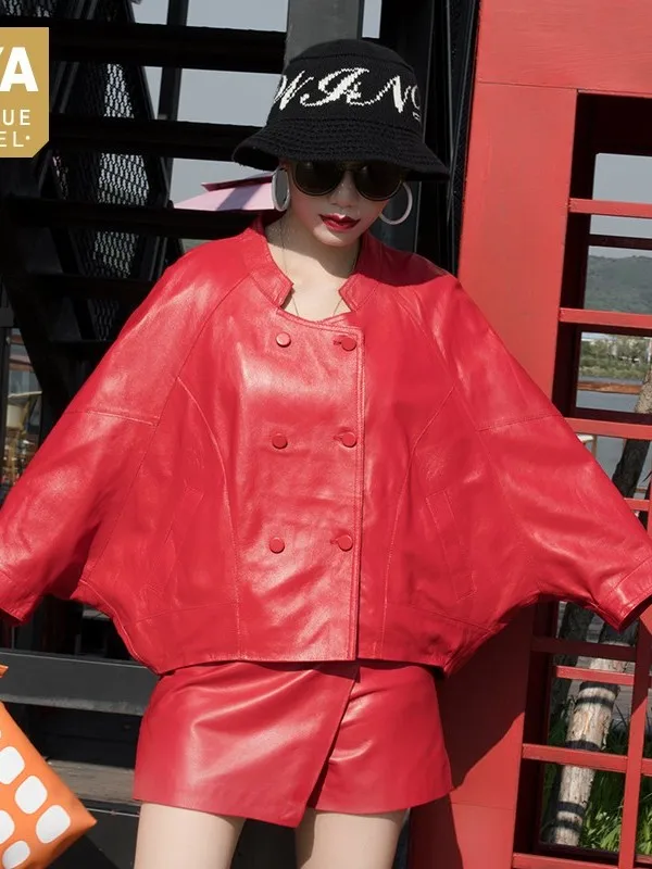 New Runway Womens Batwing 2023 Sleeve Loose Cloak Genuine Leather Jacket Double Breasted Hip Hop Luxury Sheepskin Leather Coat
New Runway Womens Batwing 2023 Sleeve Loose Cloak Genuine Leather Jacket Double Breasted Hip Hop Luxury Sheepskin Leather Coat