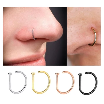 20G Nose Ring Screw Hoop Hypoallergenic Stainless Steel D Shape Nose Clip Piercing Jewelry for Women Men