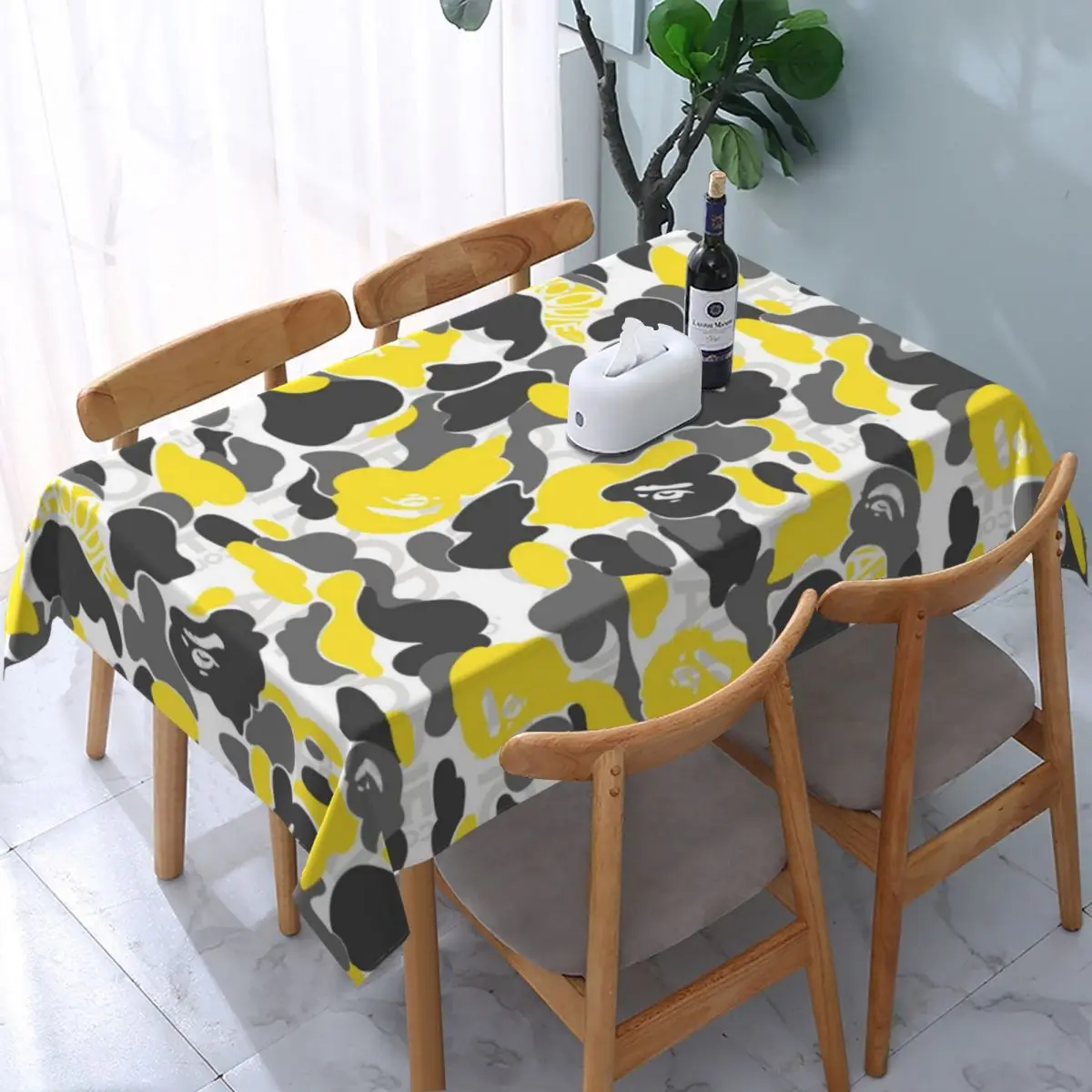 

Yellow Camo Camouflage Pattern Tablecloth Rectangular Fitted Oilproof Table Cloth Cover for Dining Room