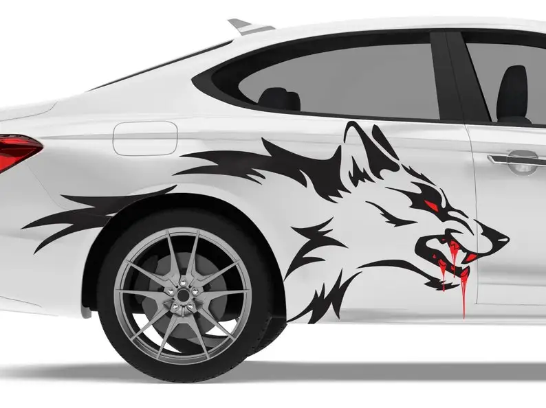

Ford Mustang Coyote Head Wolf Outline- INCLUDES BOTH Sides. Decal Sticker Tribal Tattoo kit | Side of Car Graphic | Vinyl Decal