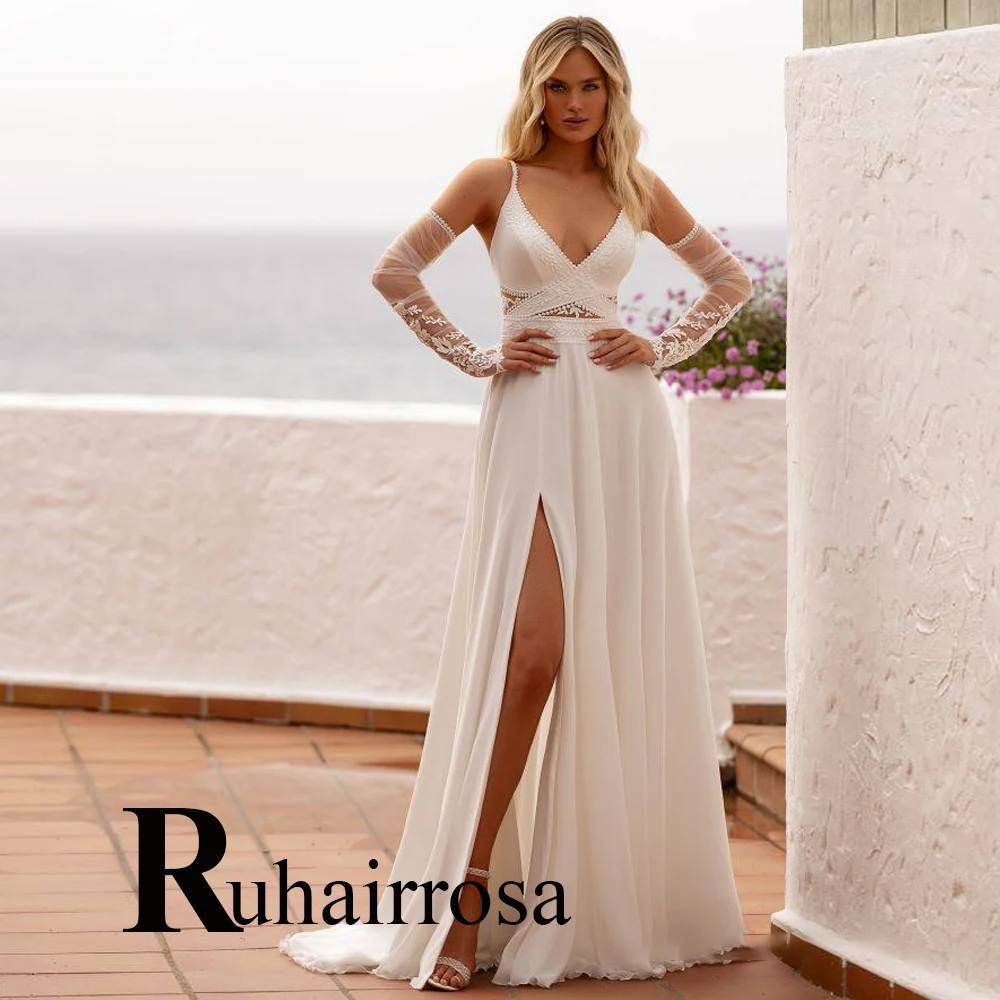 Ruhair Bohemian Chiffon Wedding Dresses For Bride Appliques Backless Spaghetti Straps A-Line Personalised Vestido De Casamento
Ruhair Bohemian Chiffon Wedding Dresses For Bride Appliques Backless Spaghetti Straps A-Line Personalised Vestido De Casamento