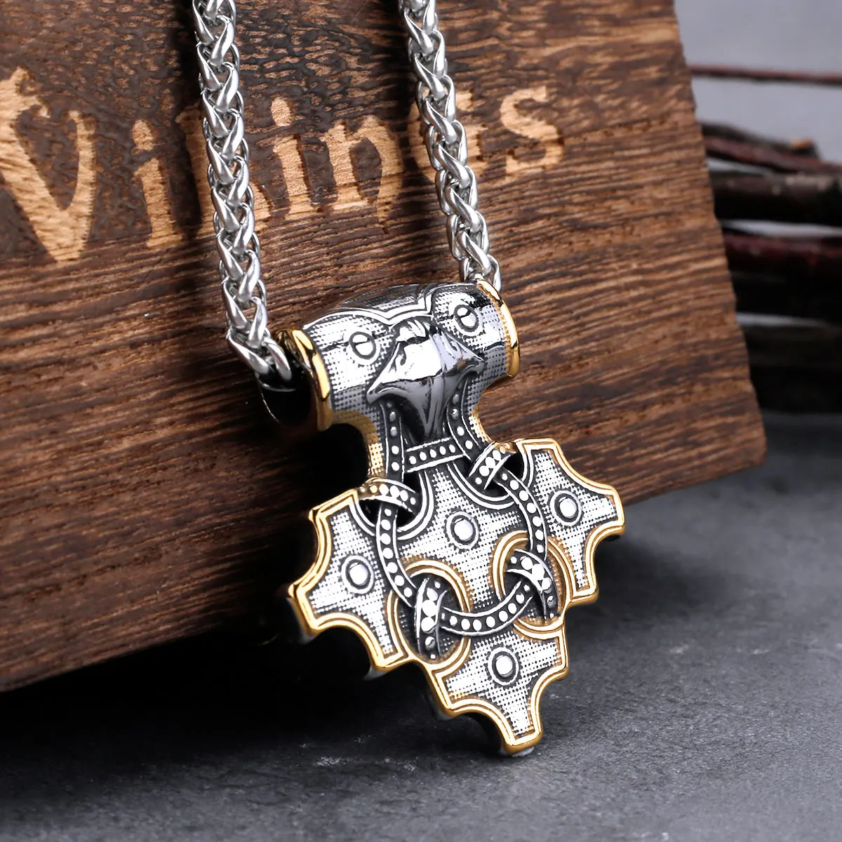 

Vintage Viking Odin Raven Mjolnir Thor's Hammer Necklace Men Stainless Steel Hip Hop Biker Amulet Pendant Necklace Gift Jewelry