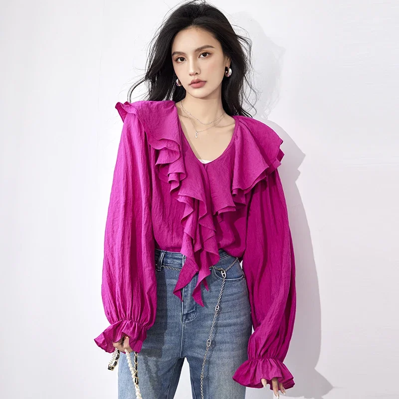 Chiffon Solid Women's Shirt FASHION Ruffle Vintage Blouses V-Neck Ladies Clothing Loose Full Spring/Summer Tops YCMYUNYAN
Chiffon Solid Women's Shirt FASHION Ruffle Vintage Blouses V-Neck Ladies Clothing Loose Full Spring/Summer Tops YCMYUNYAN