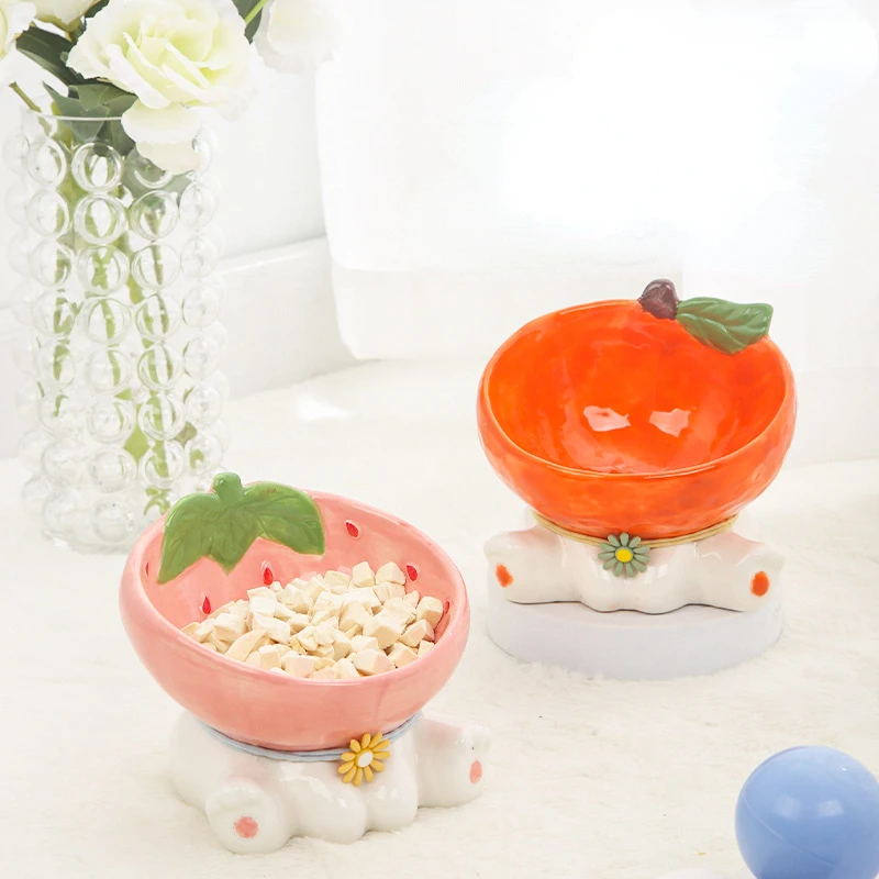 

Puppy Fruit Raised Bowls Elevated Food Dogs Drinking Accessories Small Eating Tilted Bowl Water Ceramic Feeders Cats Cat Pet
