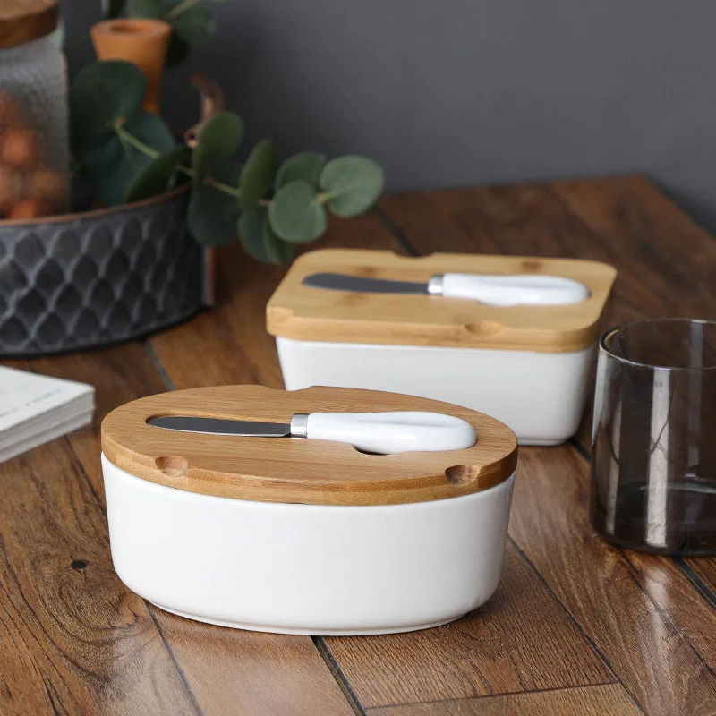 Nordic style butter knife ceramic box butter cheese box household square butter box with bamboo cover
Nordic style butter knife ceramic box butter cheese box household square butter box with bamboo cover