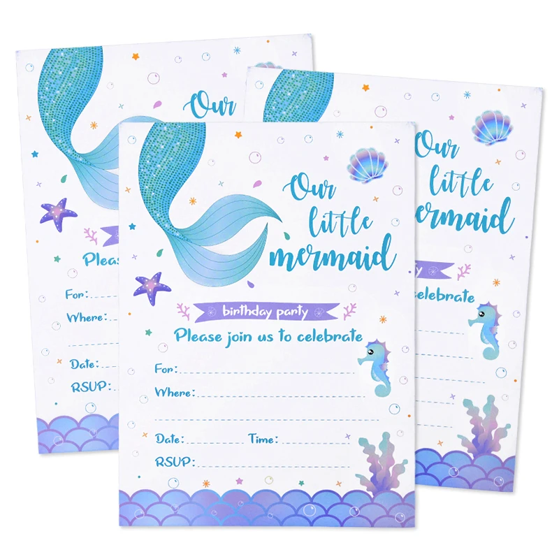 10Pcs Mermaid Party Invitation Card Girls Little Mermaid Theme Birthday Party Decoration Supplies Kids Gift
10Pcs Mermaid Party Invitation Card Girls Little Mermaid Theme Birthday Party Decoration Supplies Kids Gift
