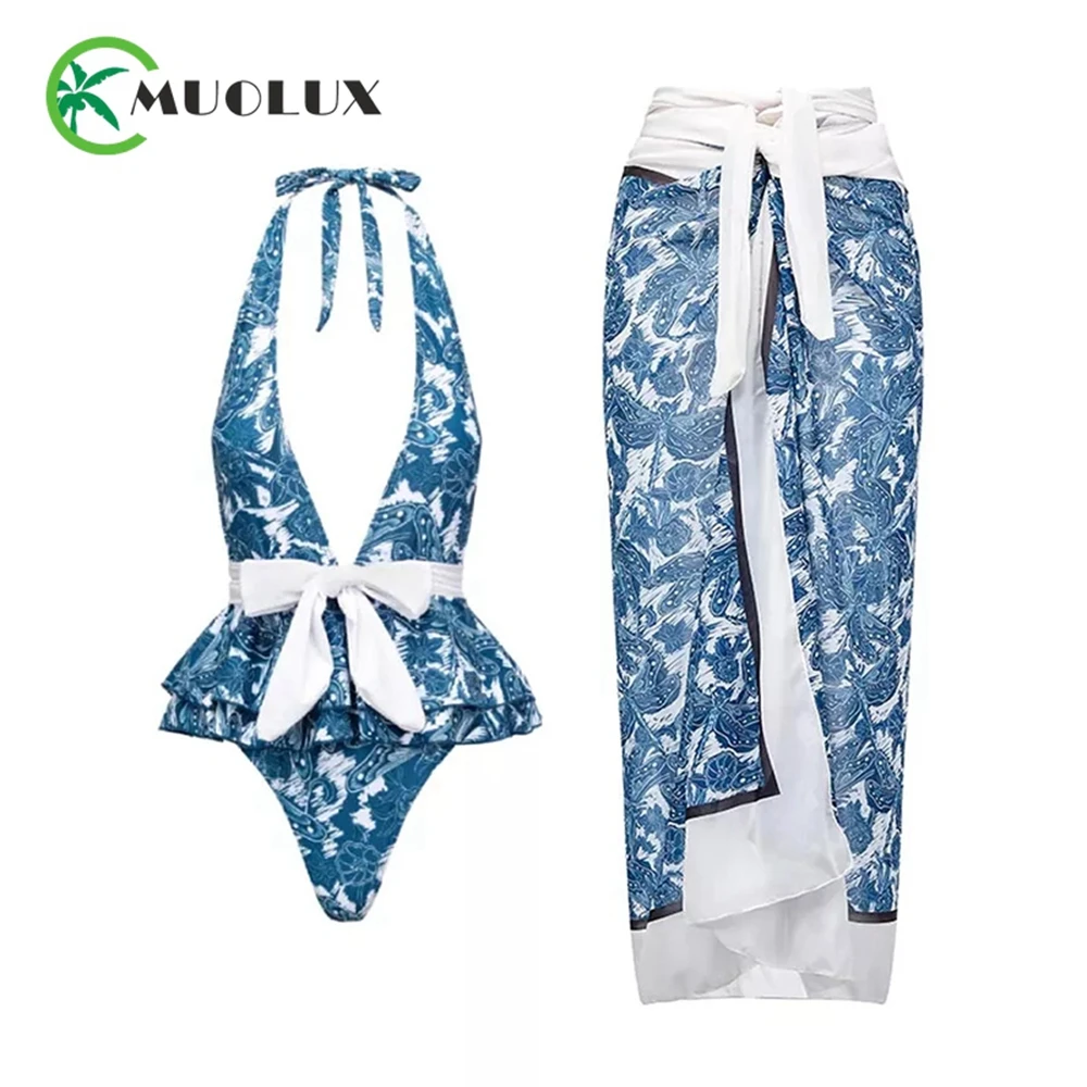 MUOLUX 2023, Цельный купальник с рюшами, женский купальник с лямкой на шее, бикини, юбка, накидка, лето, глубокий v-образный вырез, купальник, женска... 
MUOLUX 2023, Цельный купальник с рюшами, женский купальник с лямкой на шее, бикини, юбка, накидка, лето, глубокий v-образный вырез, купальник, женска...