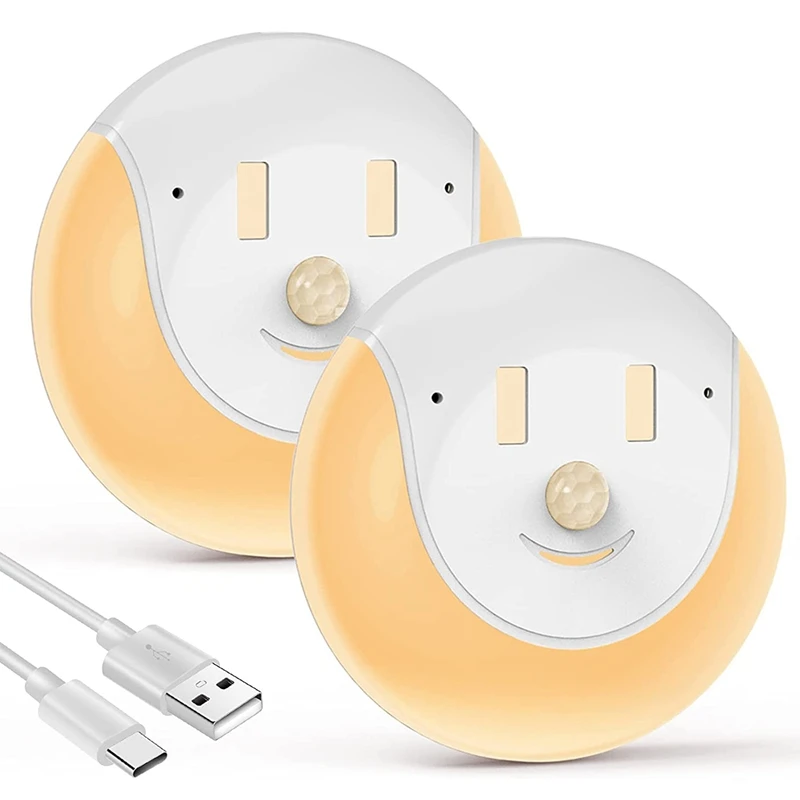 LED Night Light With Motion Sensor, Rechargeable USB Smile Night Lamp With 3 Modes, Light For Bedroom, Pack Of 2
LED Night Light With Motion Sensor, Rechargeable USB Smile Night Lamp With 3 Modes, Light For Bedroom, Pack Of 2