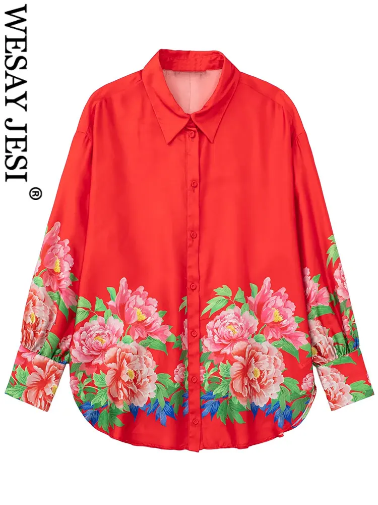 WESAY JESI Bright Red Warm Flower Print Ladies Shirt Chinese Style Retro Country Mature Loose Casual Single Breasted Blouse New
WESAY JESI Bright Red Warm Flower Print Ladies Shirt Chinese Style Retro Country Mature Loose Casual Single Breasted Blouse New