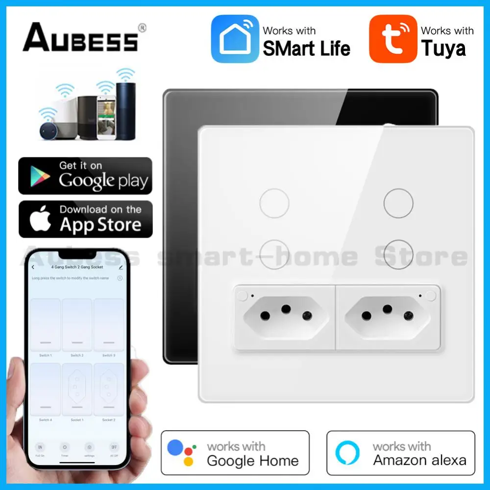 Aubess Tuya Brazil Standard WiFi Wall Switch & Socket 4X4 Glass Panel Touch-Sensor App/Voice Remote Control Alexa Google Home
Aubess Tuya Brazil Standard WiFi Wall Switch & Socket 4X4 Glass Panel Touch-Sensor App/Voice Remote Control Alexa Google Home