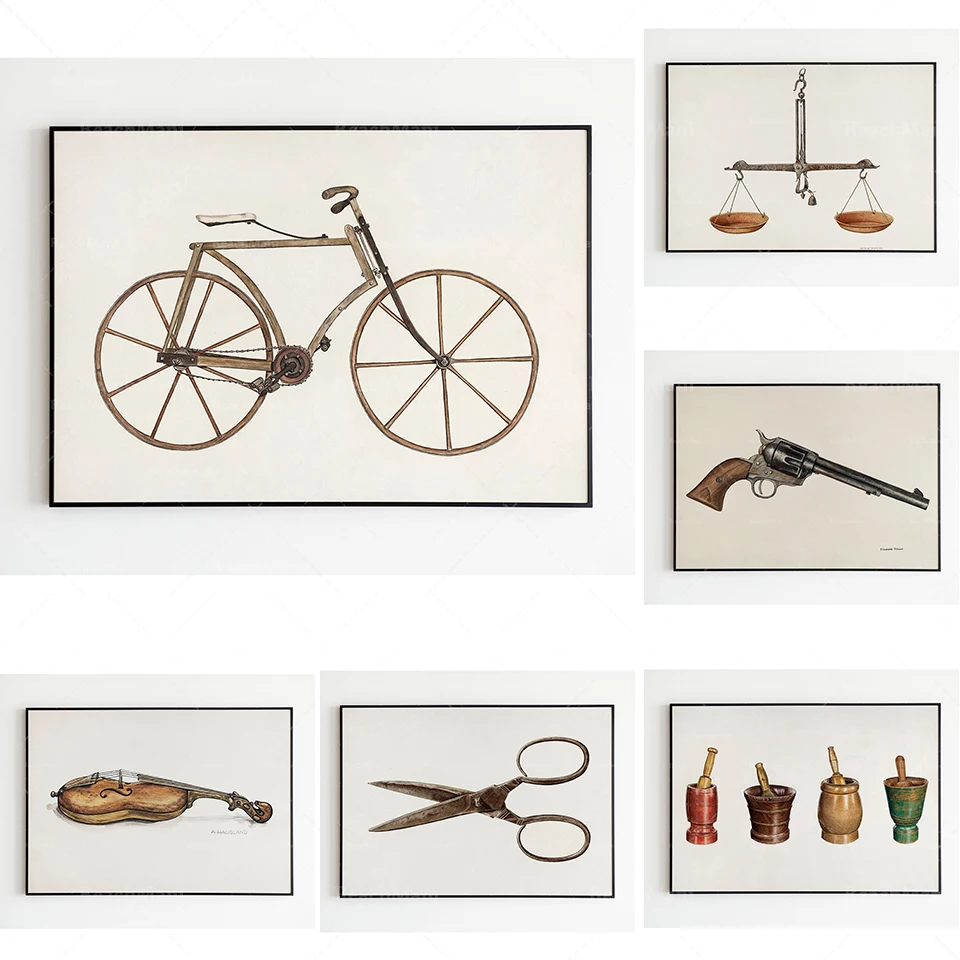 Augustine Haugland violin, Elisabeth Mutal mortar and pestle, scissors, gun, scales - Wilhelm Keckerhoff, bicycle poster printin
Augustine Haugland violin, Elisabeth Mutal mortar and pestle, scissors, gun, scales - Wilhelm Keckerhoff, bicycle poster printin