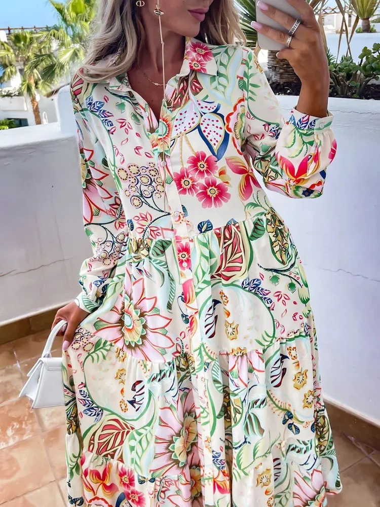 Bohemian Print Pattern Long Sleeve Dress Summer Women O Neck Pleated Swing Dress Female Chic Ruffle Casual Party Long Dress
Bohemian Print Pattern Long Sleeve Dress Summer Women O Neck Pleated Swing Dress Female Chic Ruffle Casual Party Long Dress