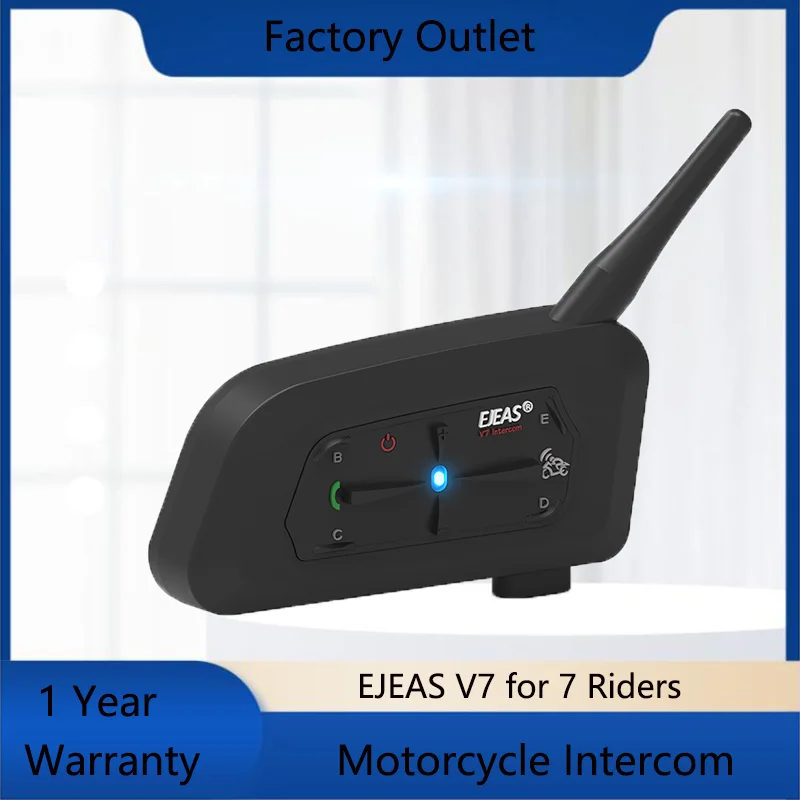 

EJEAS 1/2Pcs V7 Helmet Headset Bluetooth Moto Intercom Skiing Walkie Talkie Motorcycle Interphone for 7 Riders