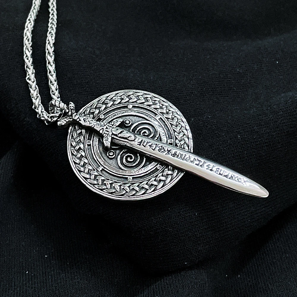 

Norse Odin Warrior Sword Shield Viking Necklace For Men Stainless Steel Scandinavian Viking Rune Necklace Pendant Amulet Jewelry