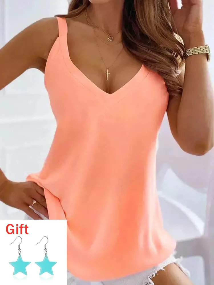 Summer Sleeveless T-Shirts V-Neck Casual Camisole Tank Top Fashion Tops Female Blusas Y2k Clothes Gift Pair Of Earrings
Summer Sleeveless T-Shirts V-Neck Casual Camisole Tank Top Fashion Tops Female Blusas Y2k Clothes Gift Pair Of Earrings