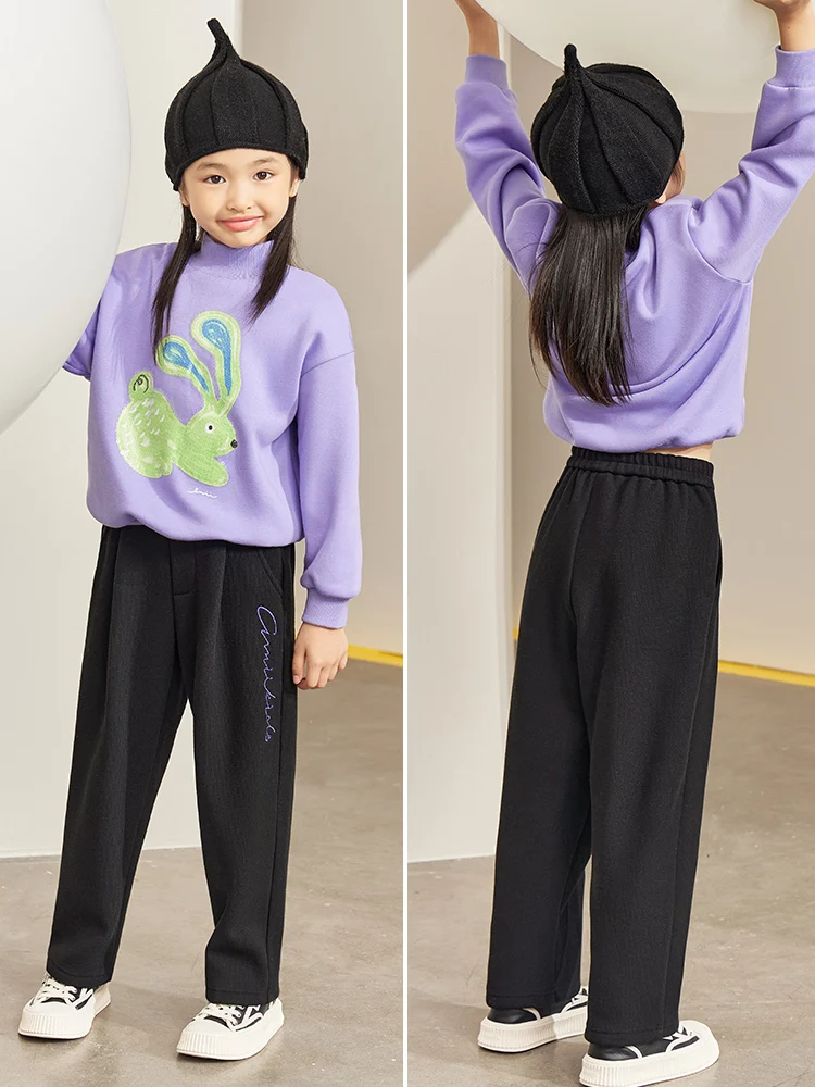 

Amii Kids Girls Fleece Pants Winter Warm Loose Trousers Elastic Waist Sports Pants Embrioidery Fashion Children Clothes 22230117