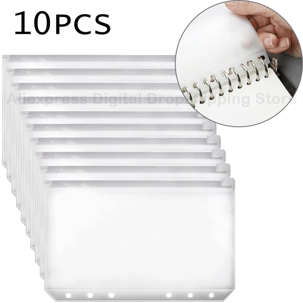 5/10PCS Convenient Clear PVC A5 A6 A7 Budget Binder Pockets Zipper Folder Bags for 6-Ring Notebook Binder Files Reports Binder 
5/10PCS Convenient Clear PVC A5 A6 A7 Budget Binder Pockets Zipper Folder Bags for 6-Ring Notebook Binder Files Reports Binder