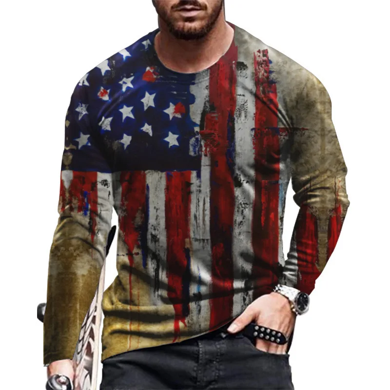 Men's Spring and Autumn Street Long Sleeve Flag Digital Printed round Neck Pullover T-shirt
Men's Spring and Autumn Street Long Sleeve Flag Digital Printed round Neck Pullover T-shirt