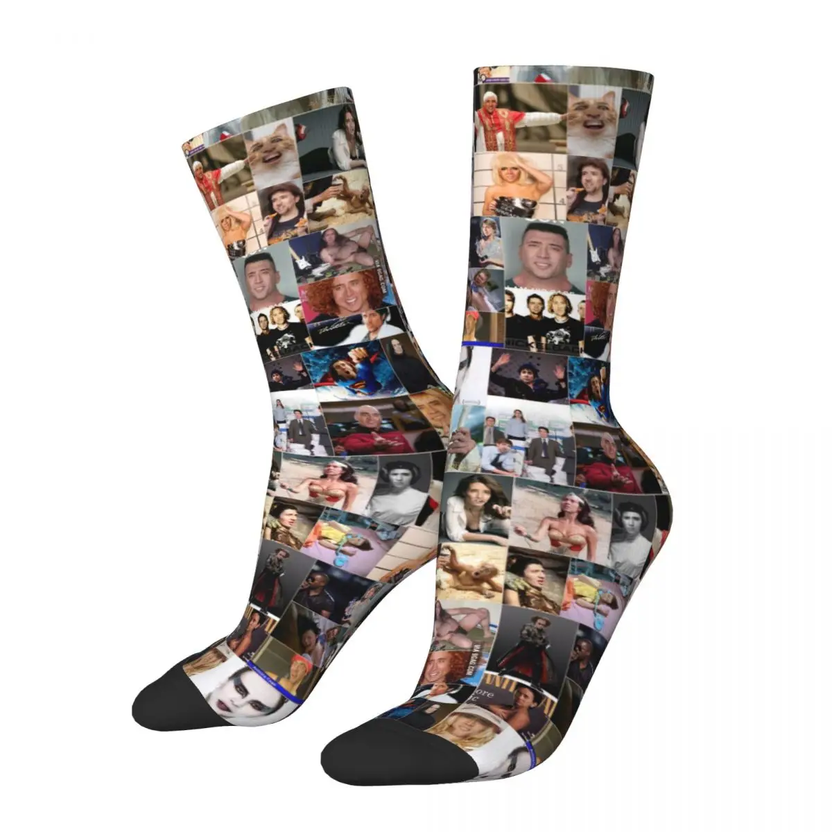 

Счастливые забавные мужские носки, носки с коллажем для фото Николаса Кейджа, Супермягкие женские носки, идея для подарка на лето, осень и зи...