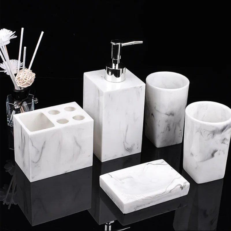 5pcs Resin Bathroom Accessories Set Bathroom Set Marble Texture Toothbrush Holder Liquid Soap Dispenser Soap Dish Tumblers
5pcs Resin Bathroom Accessories Set Bathroom Set Marble Texture Toothbrush Holder Liquid Soap Dispenser Soap Dish Tumblers
