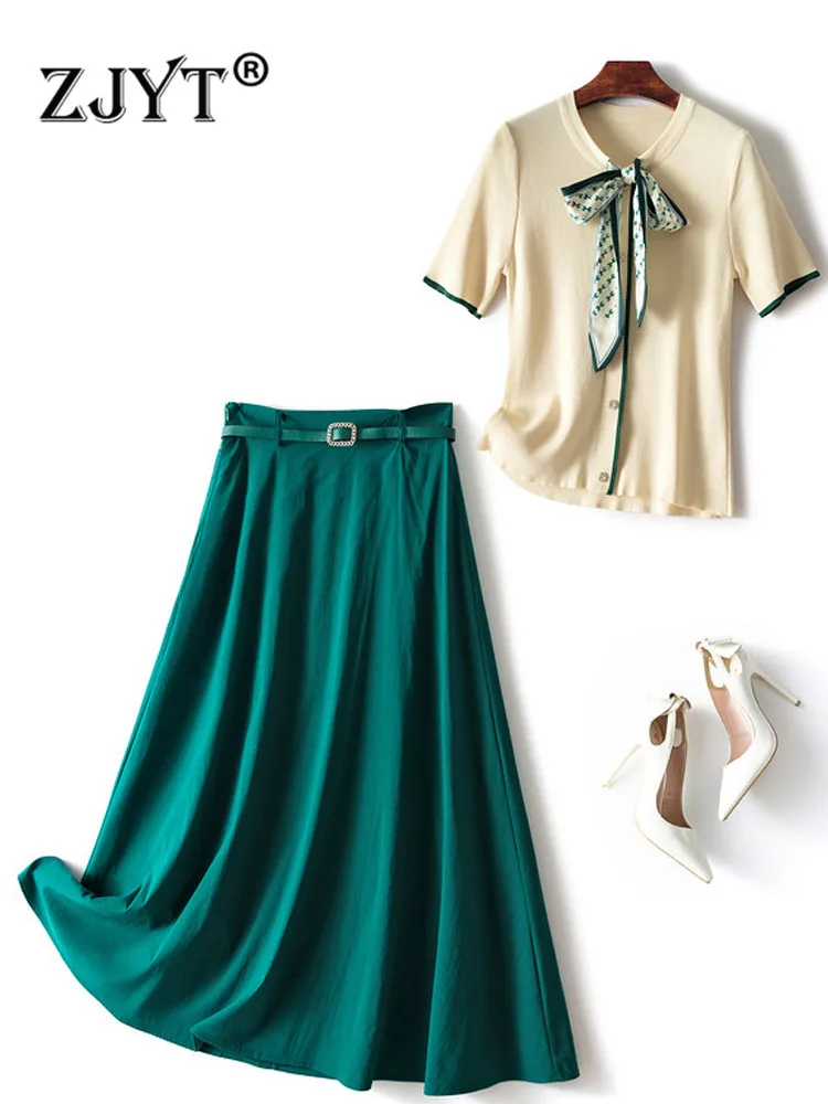 ZJYT 2022 New Designer Knitted Top Skirt Sets Two Pieces Womens Outfits Summer Fashion Short Sleeve Casual Dress Suits Female
ZJYT 2022 New Designer Knitted Top Skirt Sets Two Pieces Womens Outfits Summer Fashion Short Sleeve Casual Dress Suits Female