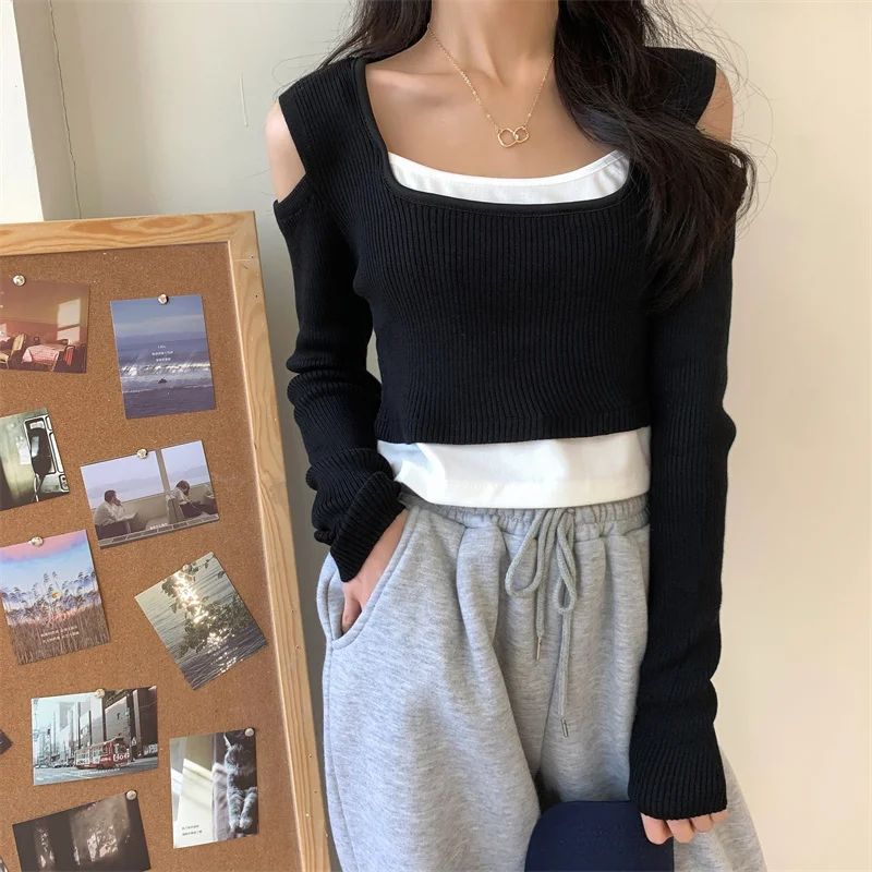 harajuku Women Hollow Out crop top Knitted Sweaters Casual Slim Solid Long Sleeve Woman Sweater patchwork fake two piece t shirt
harajuku Women Hollow Out crop top Knitted Sweaters Casual Slim Solid Long Sleeve Woman Sweater patchwork fake two piece t shirt