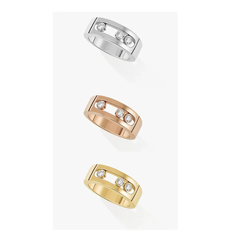 

Three diamond rings that can be turned. S925 sterling silver ring with 14K gold plated. High quality craftsmanship MOVE series