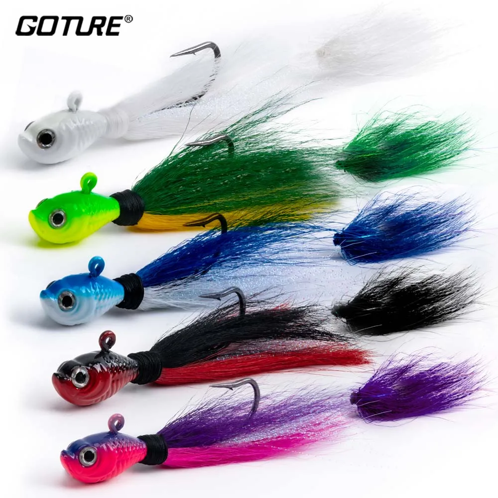 Goture 5pcs/lot Glow Bucktail Jigs Head Fishing Lure With Sharp Hooks for Walleye, Bass, Bluefish, Snook, Rockfish, Halibut 
Goture 5pcs/lot Glow Bucktail Jigs Head Fishing Lure With Sharp Hooks for Walleye, Bass, Bluefish, Snook, Rockfish, Halibut