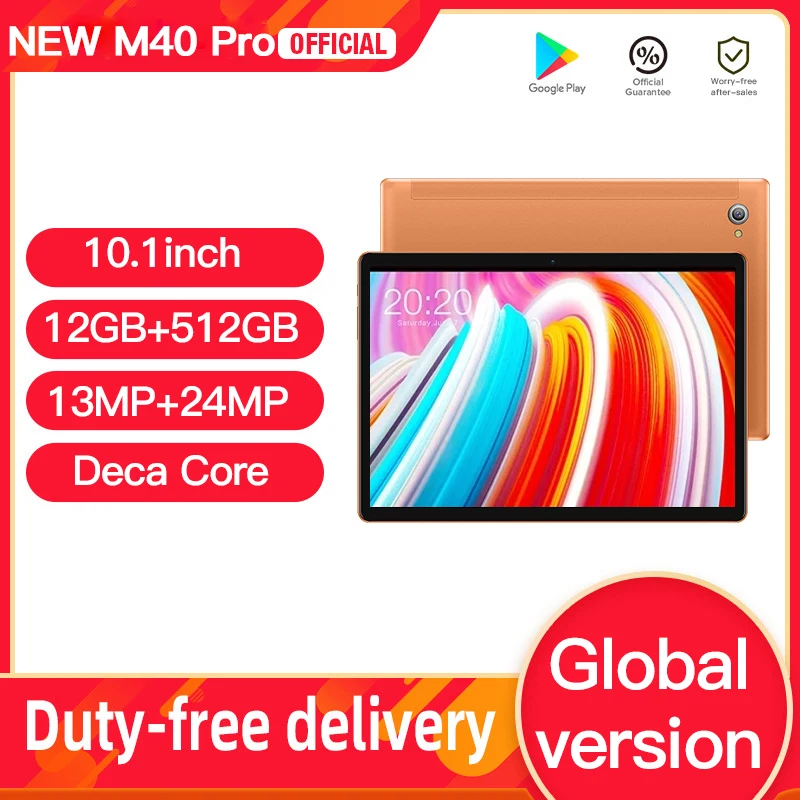 Tablet Android M40 Pro 12GB RAM 512GB ROM 10.1'' Tablet 1920x1200 Octa Core Android 10 Tablets 5G Network Dual Wifi Tablette PC
Tablet Android M40 Pro 12GB RAM 512GB ROM 10.1'' Tablet 1920x1200 Octa Core Android 10 Tablets 5G Network Dual Wifi Tablette PC