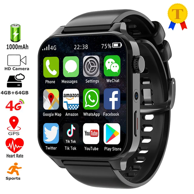 

2023new TK01 4G Phone Smart Watch Men 1000mAh 1.99 Inches 4GB 64GB Smartwatch With Dual CPU 2 Cameras GPS Sports SIM Card Wi-Fi