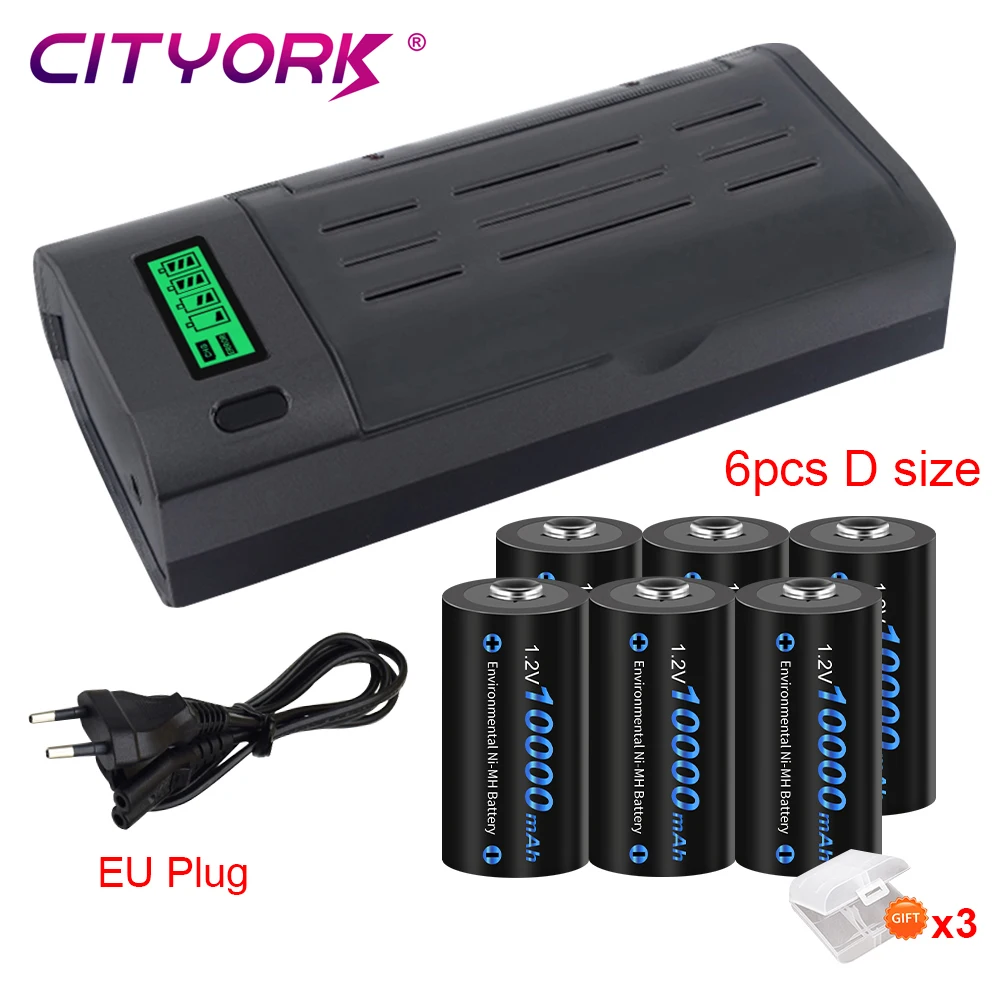 10000mAh D Size R20 Rechargeable Battery 1.2V NI-MH Rechargeable Type D Batteries + 8 Slot AA AAA C D Size 9V Battery Charger
10000mAh D Size R20 Rechargeable Battery 1.2V NI-MH Rechargeable Type D Batteries + 8 Slot AA AAA C D Size 9V Battery Charger