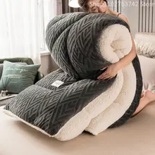New Super Warm Lamb Wool Quilt Winter Thickened Comforter Warmth Cotton Double-Sided Velvet Soft King Queen Full Size Blanket