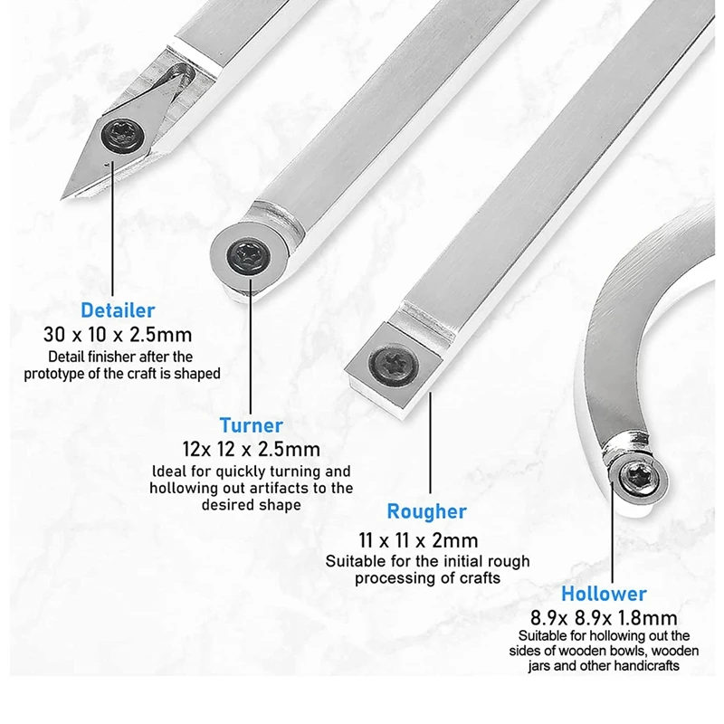 ABHG 4Pcs Tungsten Carbide Cutters Insert Set For Wood Lathe, Indexable Replacement Turning Tools
ABHG 4Pcs Tungsten Carbide Cutters Insert Set For Wood Lathe, Indexable Replacement Turning Tools