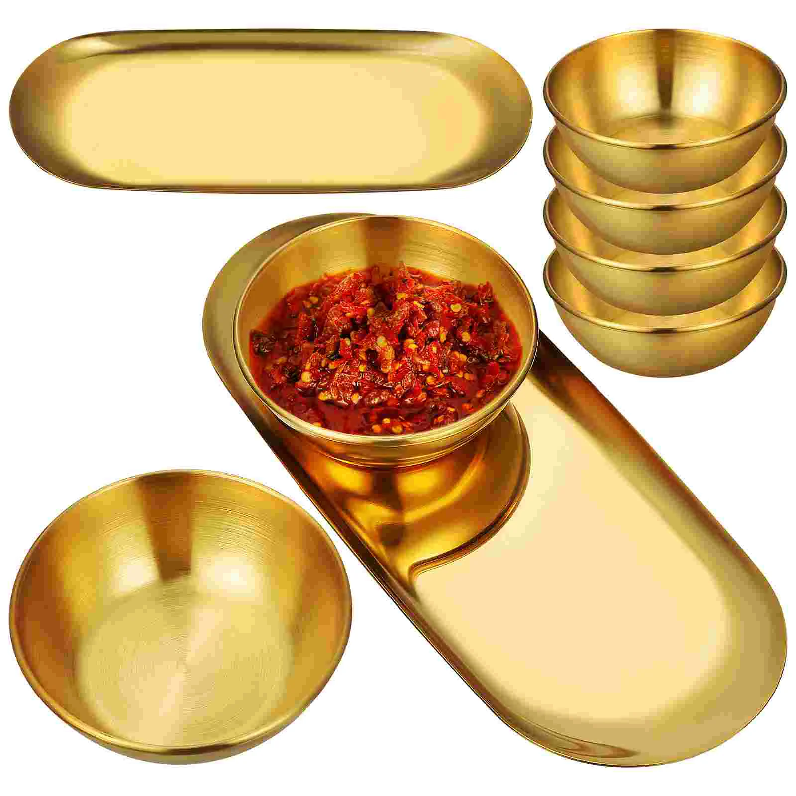 6 Pcs Stainless Steel Sauce Dip Bowls Small Soy Sauce Dishes Sushi Seasoning Dipping Bowls with 2 Pcs Decorative Trays
6 Pcs Stainless Steel Sauce Dip Bowls Small Soy Sauce Dishes Sushi Seasoning Dipping Bowls with 2 Pcs Decorative Trays