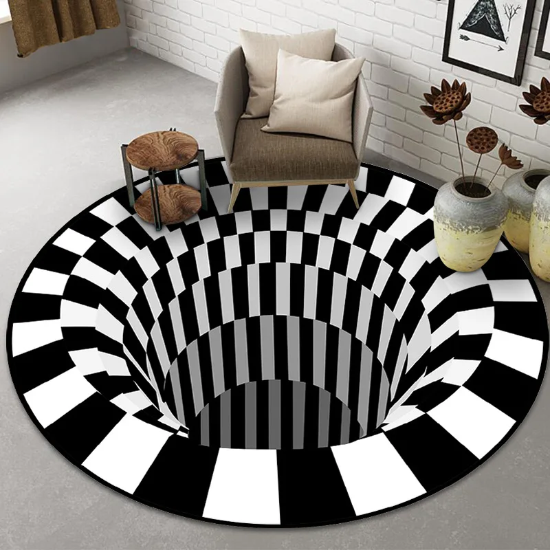 3D Черный Белый спиральный круглый ковер Вихревой коврик с визуальной иллюзией