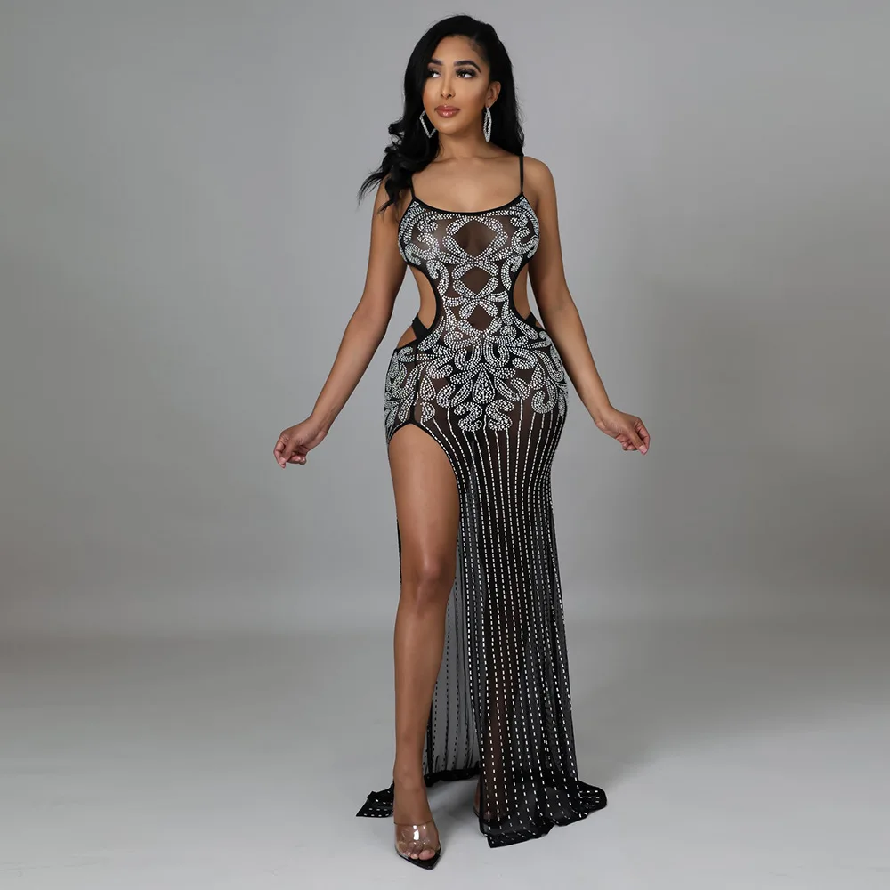 Women's Dress Party Nightclub High Slit Sexy See-through Strap Dress Without Panties Summer Spring New Fashion Party Dresses
Women's Dress Party Nightclub High Slit Sexy See-through Strap Dress Without Panties Summer Spring New Fashion Party Dresses