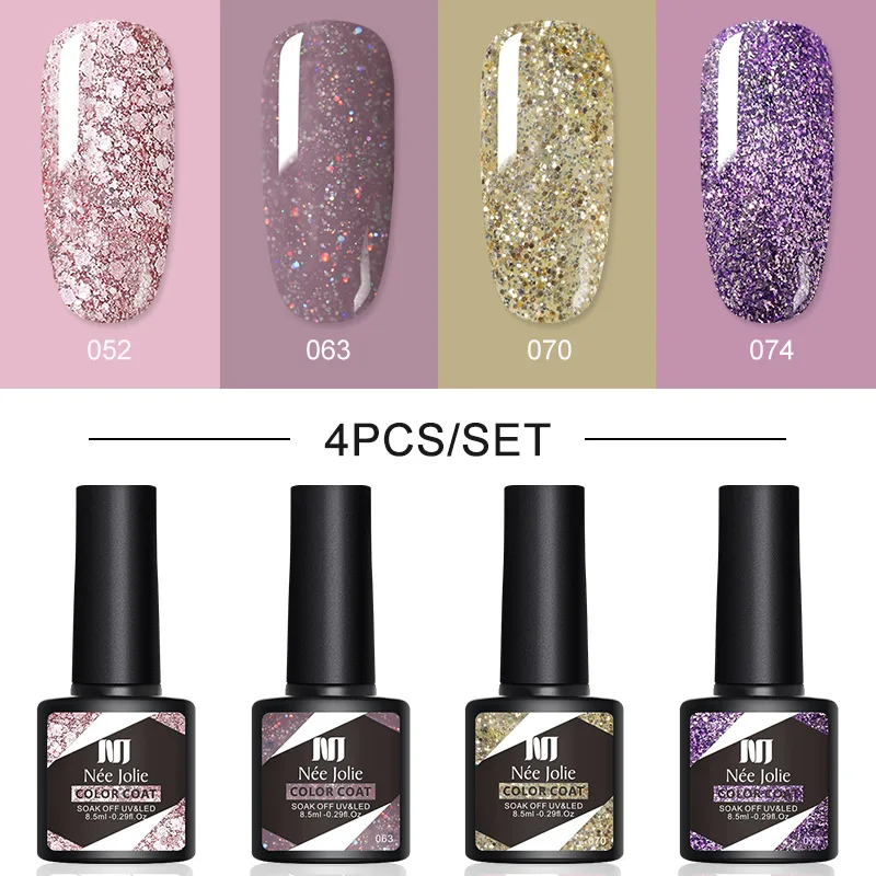 4Pcs Gel Nail Polish Set Glitter Semi Permanent Gel Varnish Base Top Coat Soak Off UV LED Nail Art for Nails Manicure NEW
4Pcs Gel Nail Polish Set Glitter Semi Permanent Gel Varnish Base Top Coat Soak Off UV LED Nail Art for Nails Manicure NEW