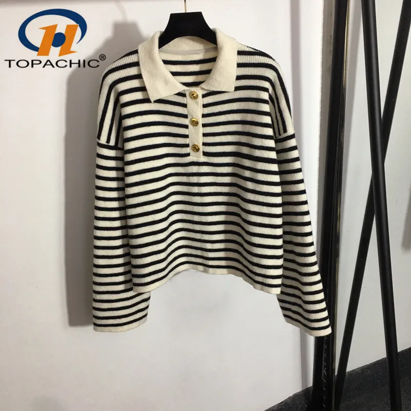 10.26 High Quality Half-open Lapel Button Decoration Striped Long Sleeve Loose Pullover Knitwear Women
10.26 High Quality Half-open Lapel Button Decoration Striped Long Sleeve Loose Pullover Knitwear Women