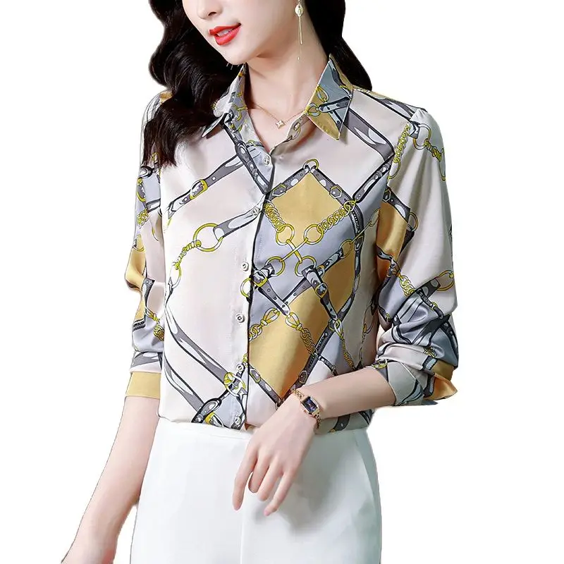 2023 Spring Autumn Chic Print Silk Shirts Long Sleeve Women Designer Lapel Classic Button Shirt Lady Simple Satin Blouses OL Top
2023 Spring Autumn Chic Print Silk Shirts Long Sleeve Women Designer Lapel Classic Button Shirt Lady Simple Satin Blouses OL Top