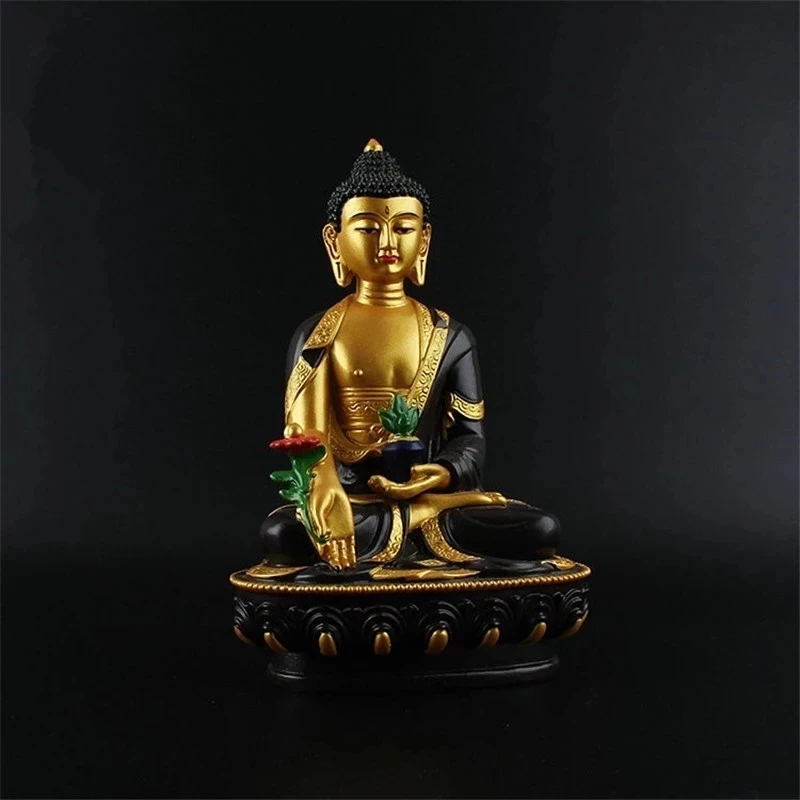 

Auspicious Triratna Medicine Buddha Statue Resin Coloured Drawing 20.5cm Figure of Buddha Solemn Temple Good luck Decoration