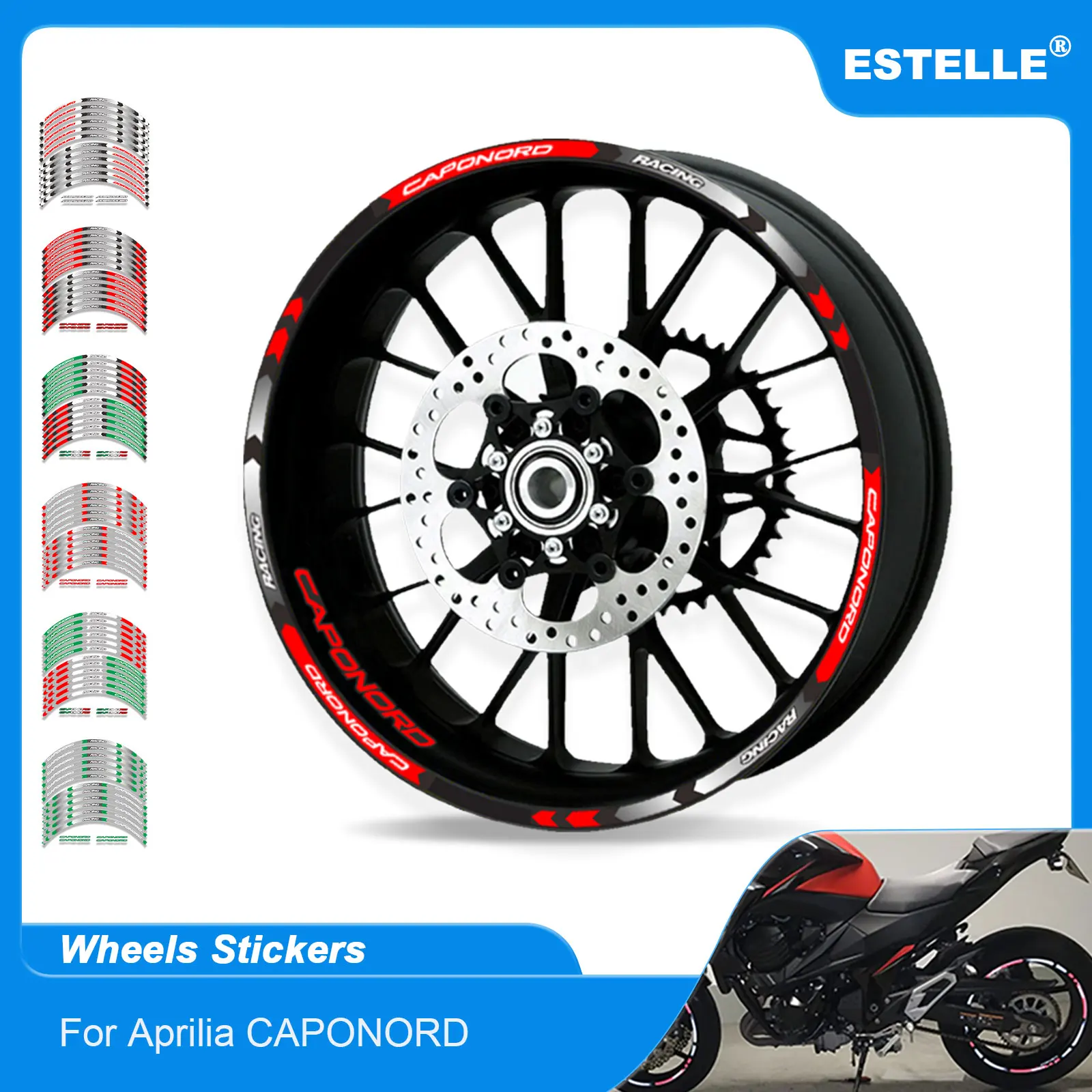 For 2014-2018 Aprilia CAPONORD 1200 caponord Rally Motorcycle sticker Front Rear wheels decals Reflective sticker rim stripes
For 2014-2018 Aprilia CAPONORD 1200 caponord Rally Motorcycle sticker Front Rear wheels decals Reflective sticker rim stripes