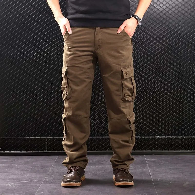 

Брюки-карго мужские с несколькими карманами, хлопок, тактическая уличная одежда в стиле милитари, прямые повседневные штаны, хаки