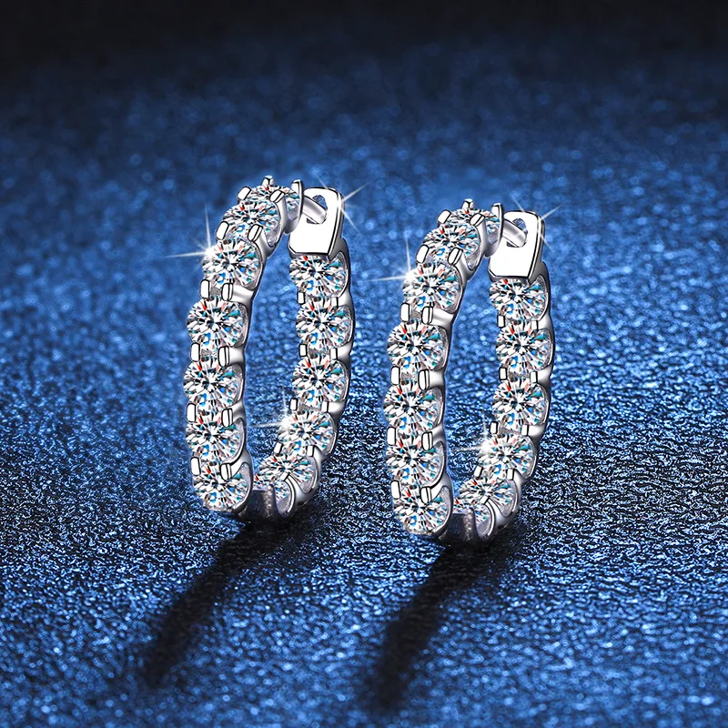 S925 Sterling Silver Jewelry 18k Plated Total 2.6CT Full Moissanite Hoop Earring for Women Sparkling Wedding Party Earring
S925 Sterling Silver Jewelry 18k Plated Total 2.6CT Full Moissanite Hoop Earring for Women Sparkling Wedding Party Earring