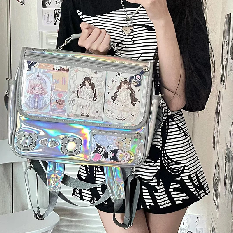 3 Ways Lolita Laser Bag Badge Women Handbag Shoulder Bag JK Cute Transparent School Bag Totes Girls Lovely Clear Bag
3 Ways Lolita Laser Bag Badge Women Handbag Shoulder Bag JK Cute Transparent School Bag Totes Girls Lovely Clear Bag
