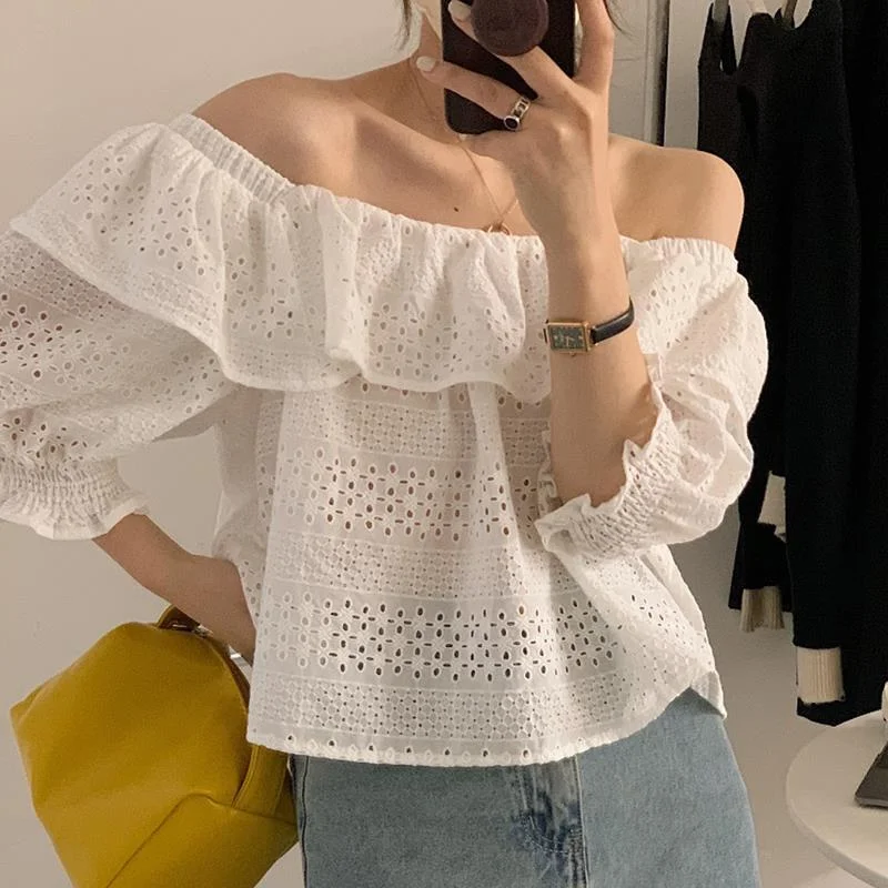 Off Shoulder Sexy Shirt Woman Slash Neck Crop Tops Summer Puff Sleeve Blouse Vinatge Loose Hollow Out Korean Chic Blouses 27341
Off Shoulder Sexy Shirt Woman Slash Neck Crop Tops Summer Puff Sleeve Blouse Vinatge Loose Hollow Out Korean Chic Blouses 27341