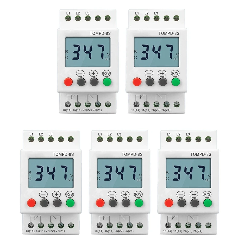 5X 3 Phase Din Rail Adjustable Under Over Voltage Protector Voltage Monitoring Sequence Protection Relay
5X 3 Phase Din Rail Adjustable Under Over Voltage Protector Voltage Monitoring Sequence Protection Relay